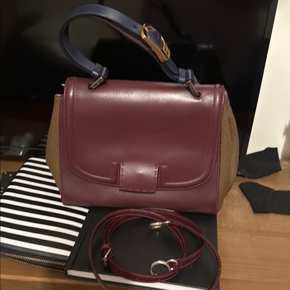 Fendi EUC Tri-color Elegant Burgundy and Tan Handbag or Crossbody